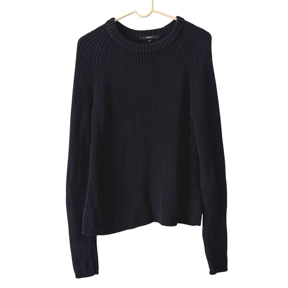 Quince Organic Cotton Fisherman Sweater Womens S Navy Blue Excellent Ribbed Knit
